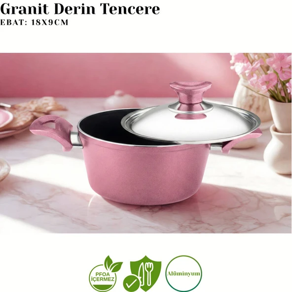 ARZU ÇELİK 9 Parça Granit Set Çelik Kapak - Mürdüm - Resim 4