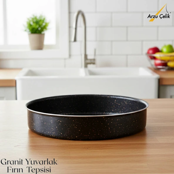 ARZU ÇELİK 32 Cm Granit Yuvarlak Fırın Tepsisi - Siyah ürün görseli 1
