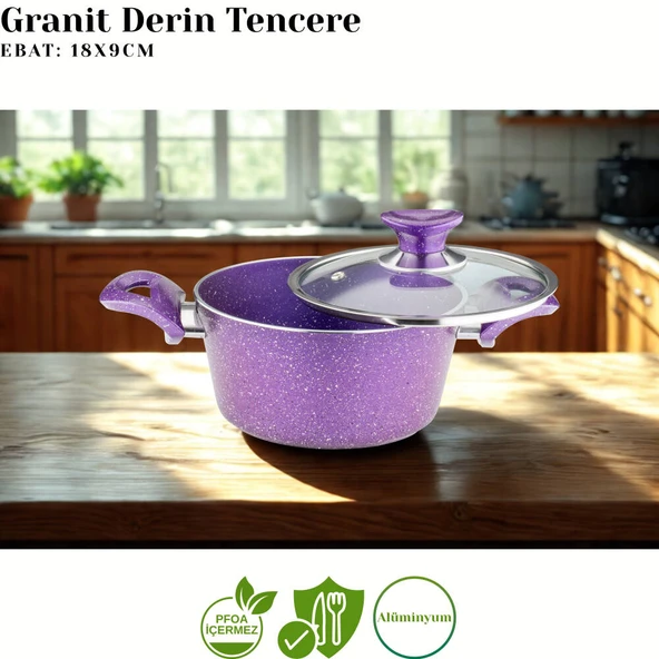 ARZU ÇELİK 12 Parça Granit Set Cam Kapak - Violet - Resim 5