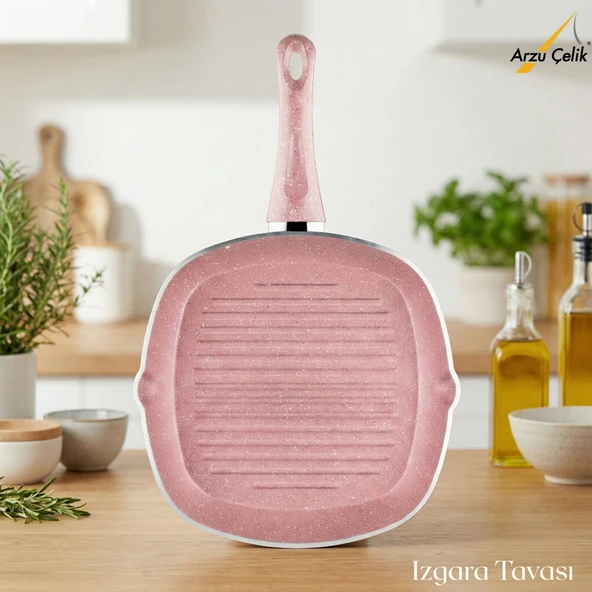 ARZU ÇELİK 28 Cm Granit Izgara Tavası - Pembe ürün görseli 1