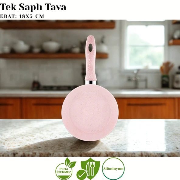 ARZU ÇELİK 18 Cm Granit Tek Saplı Tava - Pembe - Resim 2