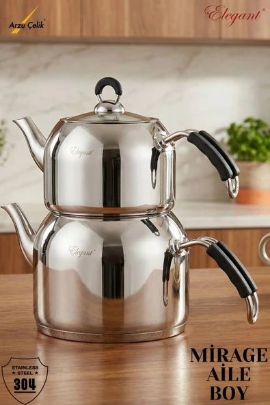 ELEGANT Mirage Aile Boy Silikonlu Çelik Kulplu Çaydanlık Takımı ürün görseli 1