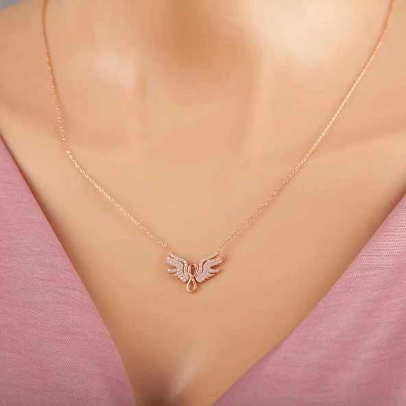 Norino 925 Ayar Gümüş Rose Melek Kanadı Sonsuzluk Kadın Kolye ürün görseli 1