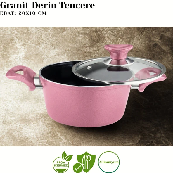 ARZU ÇELİK 9 Parça Granit Set Cam Kapak - Mürdüm - Resim 4