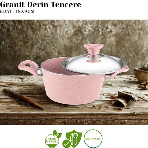 ARZU ÇELİK 12 Parça Granit Set Çelik Kapak - Pembe - Resim 5
