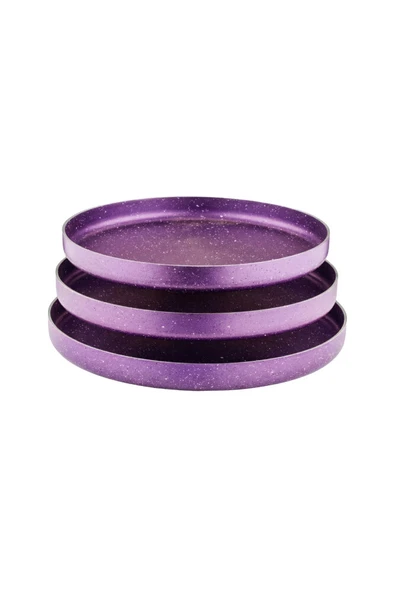 ARZU ÇELİK 3lü  Granit Pizza Tepsisi Seti - Violet - Resim 4