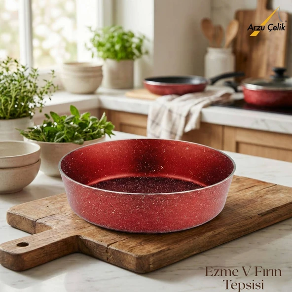 ARZU ÇELİK 28 Cm Granit Ezme V Fırın Tepsisi - Kırmızı ürün görseli 1