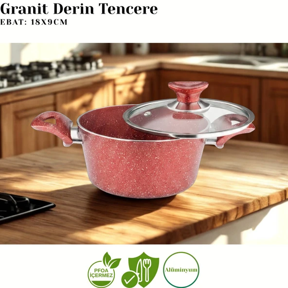 ARZU ÇELİK 9 Parça Granit Set Cam Kapak - Kırmızı - Resim 5