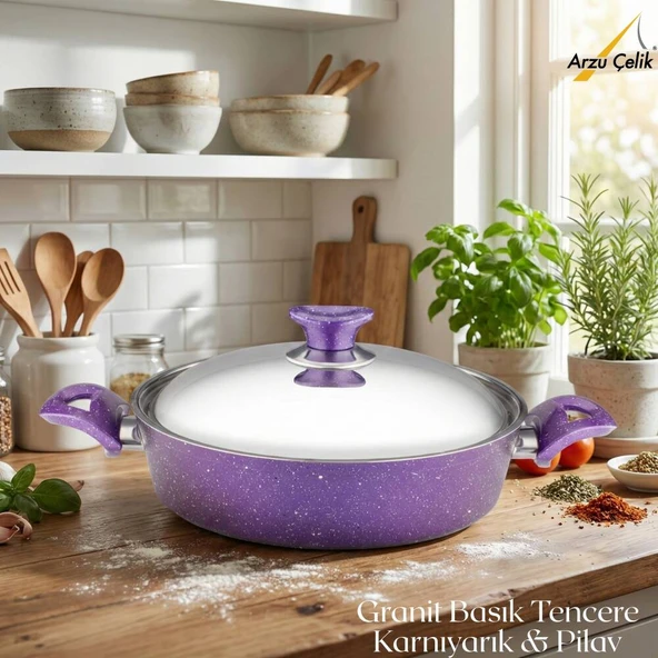 ARZU ÇELİK 26 Cm Granit Karnıyarık & Pilav Tenceresi Çelik Kapak - Violet ürün görseli 1