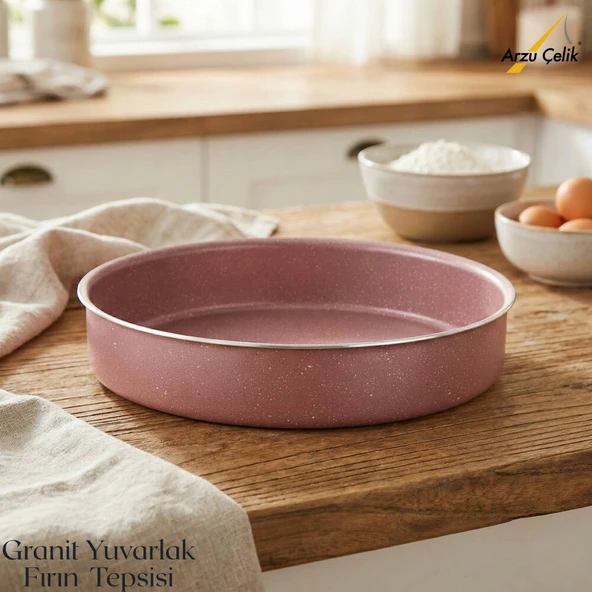 ARZU ÇELİK 30 Cm Granit Yuvarlak Fırın Tepsisi - Pembe ürün görseli 1