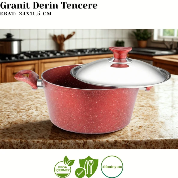 ARZU ÇELİK 9 Parça Granit Set Çelik Kapak - Kırmızı - Resim 3