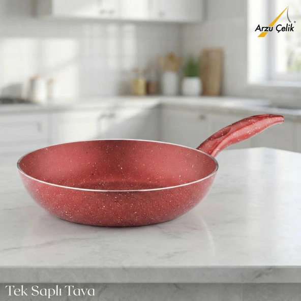 ARZU ÇELİK 20 Cm Granit Tek Saplı Tava - Kırmızı ürün görseli 1