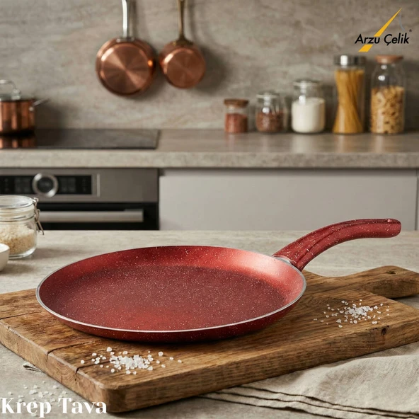 ARZU ÇELİK 28 Cm Granit Krep Tavası - Kırmızı ürün görseli 1