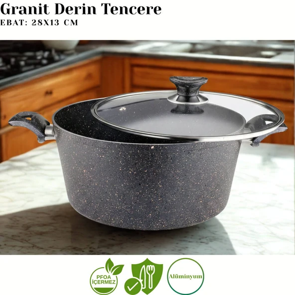 ARZU ÇELİK 12 Parça Granit Set Cam Kapak - Siyah - Resim 2