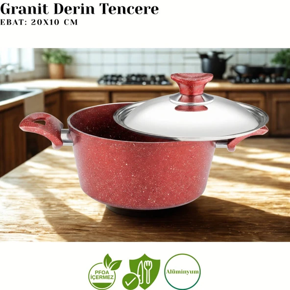 ARZU ÇELİK 10 Parça Granit Set Çelik Kapak - Kırmızı - Resim 4