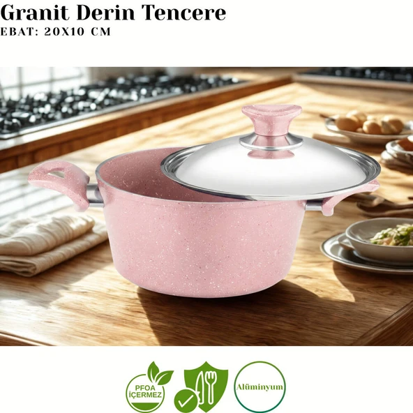 ARZU ÇELİK 7 Parça Granit Set Çelik Kapak - Pembe - Resim 3