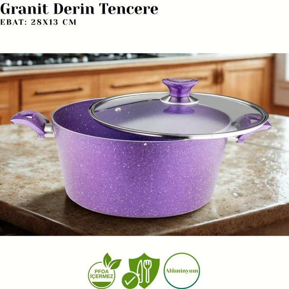 ARZU ÇELİK 9 Parça Granit Set Cam Kapak - Violet - Resim 2