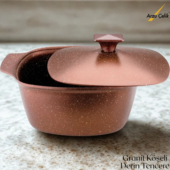 KATRE 22 Cm Granit Köşeli Derin Tencere Alüminyum Kapak - Koyu Bakır ürün görseli 1