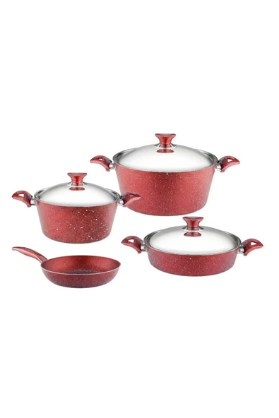 ARZU ÇELİK 7 Parça Granit Set Çelik Kapak - Kırmızı - Resim 6