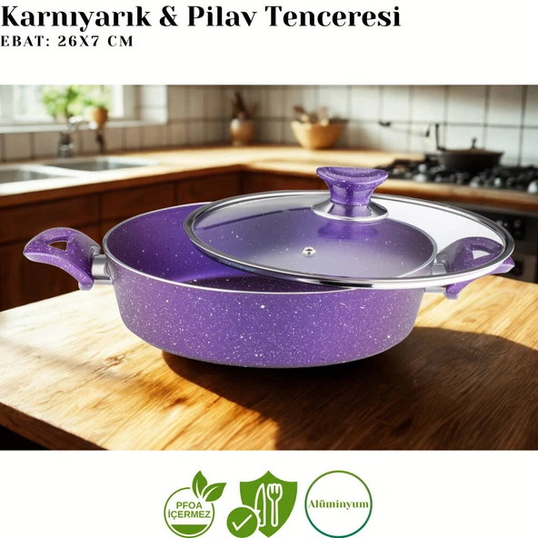 ARZU ÇELİK 7 Parça Granit Set Cam Kapak - Violet - Resim 4