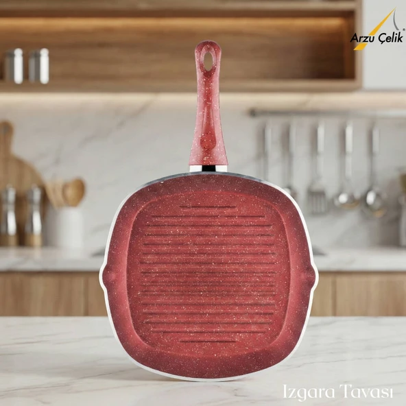 ARZU ÇELİK 28 Cm Granit Izgara Tavası - Kırmızı ürün görseli 1