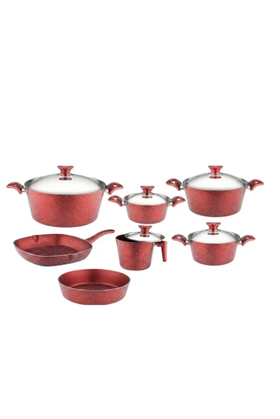 ARZU ÇELİK 12 Parça Granit Set Çelik Kapak - Kırmızı - Resim 9