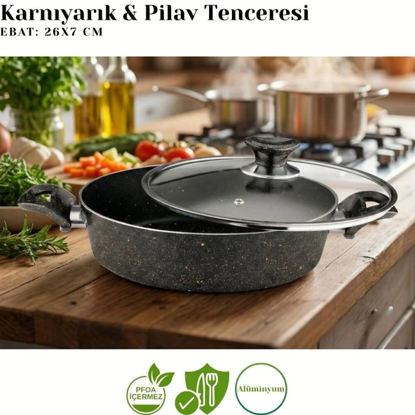 ARZU ÇELİK 7 Parça Granit Set Cam Kapak - Siyah - Resim 4