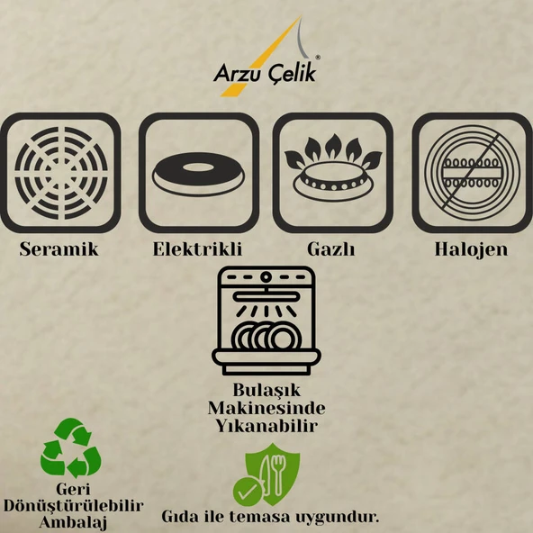 ARZU ÇELİK 12 Parça Granit Set Çelik Kapak - Siyah - Resim 10