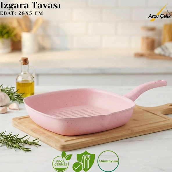 KATRE 28 Cm Granit Izgara Tavası - Pembe ürün görseli 1