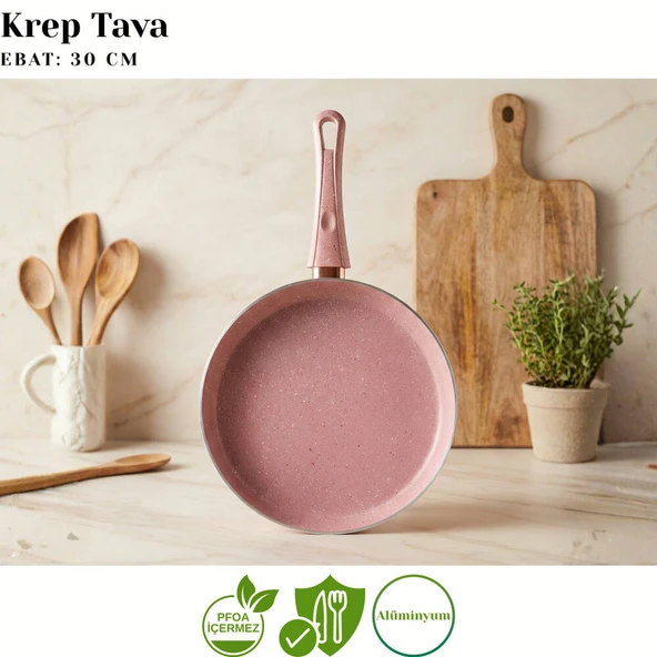 ARZU ÇELİK 30 Cm Granit Krep Tavası - Pembe - Resim 2