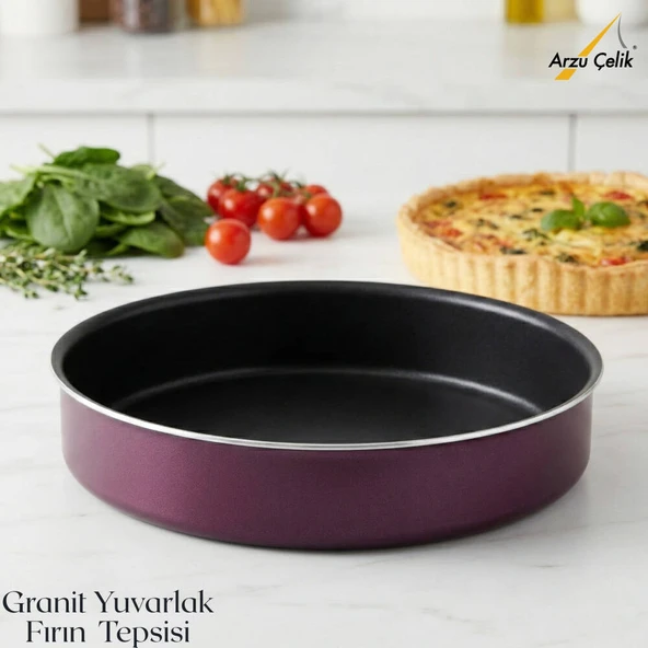ARZU ÇELİK 28 Cm Granit Yuvarlak Fırın Tepsisi - Mürdüm ürün görseli 1