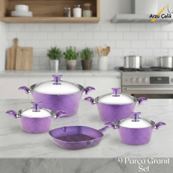 ARZU ÇELİK 9 Parça Granit Set Çelik Kapak - Violet ürün görseli 1