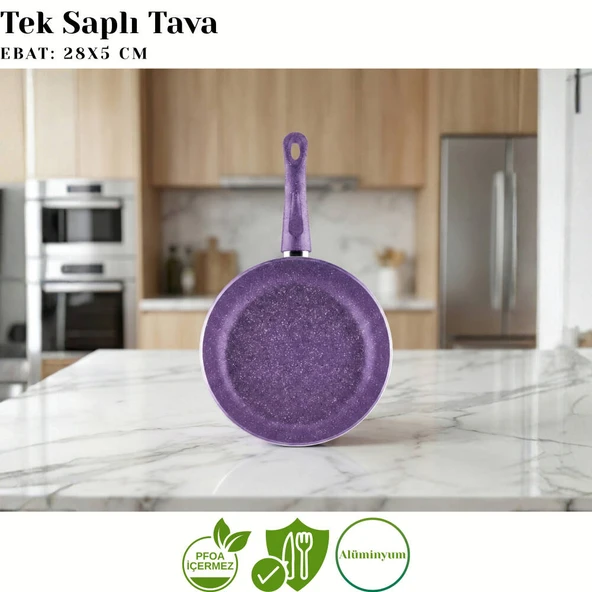 ARZU ÇELİK 28 Cm Granit Tek Saplı Tava - Violet - Resim 2