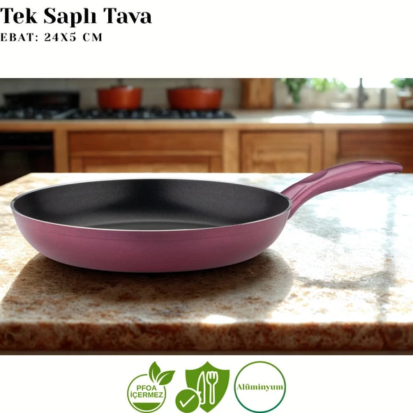 ARZU ÇELİK 24 Cm Granit Tek Saplı Tava - Mürdüm - Resim 3