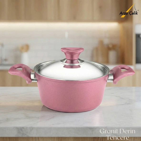 ARZU ÇELİK 18 Cm Granit Derin Tencere Çelik Kapak - Mürdüm ürün görseli 1