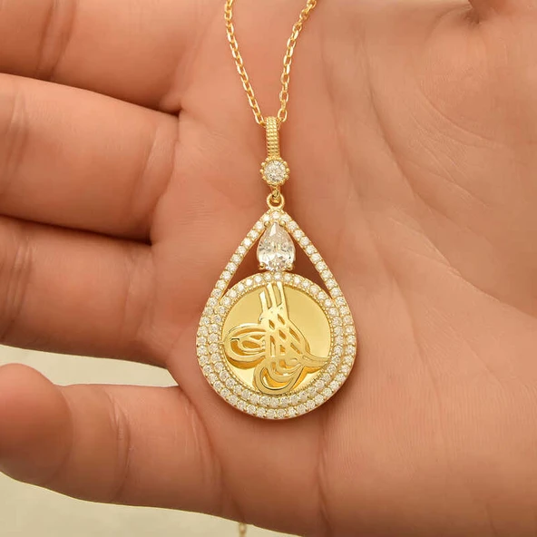 Norino Gümüş Gold Kaplama Damla Tuğralı Kadın Kolye ürün görseli 1
