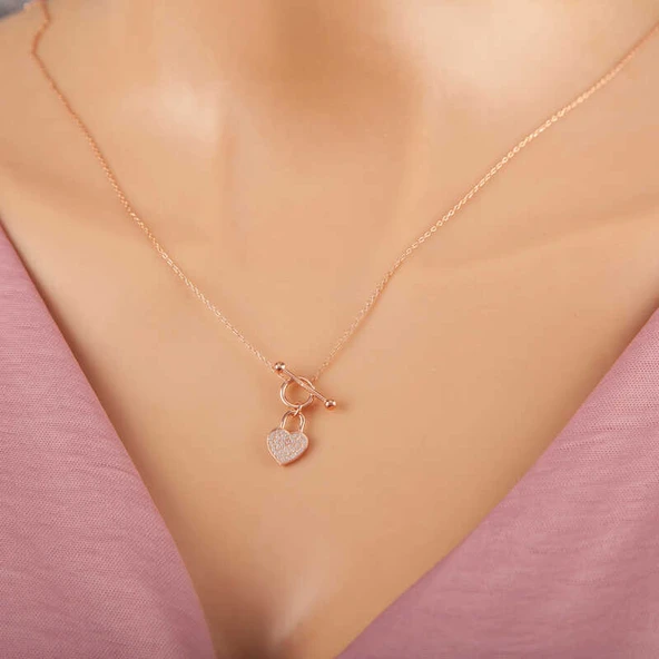 Norino 925 Ayar Gümüş Rose Sallantılı Kalp Kadın Kolye ürün görseli 1