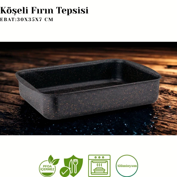ARZU ÇELİK 2li Granit Köşeli Tepsi Seti - Siyah - Resim 3