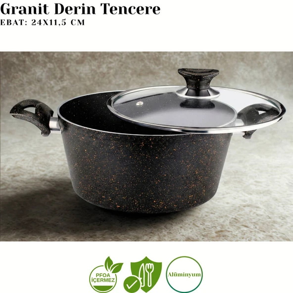 ARZU ÇELİK 7 Parça Granit Set Cam Kapak - Siyah - Resim 2