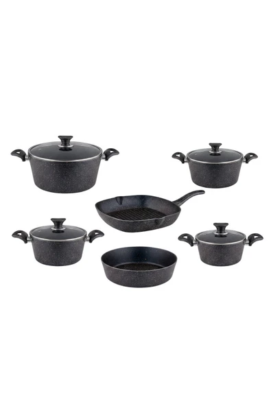 ARZU ÇELİK 10 Parça Granit Set Cam Kapak - Siyah - Resim 8