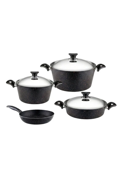 ARZU ÇELİK 7 Parça Granit Set Çelik Kapak - Siyah - Resim 6