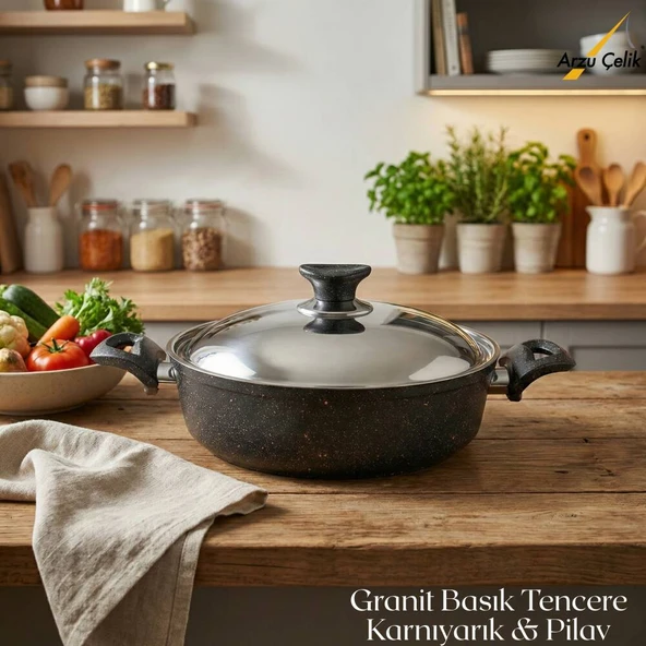 ARZU ÇELİK 26 Cm Granit Karnıyarık & Pilav Tenceresi Çelik Kapak - Siyah ürün görseli 1
