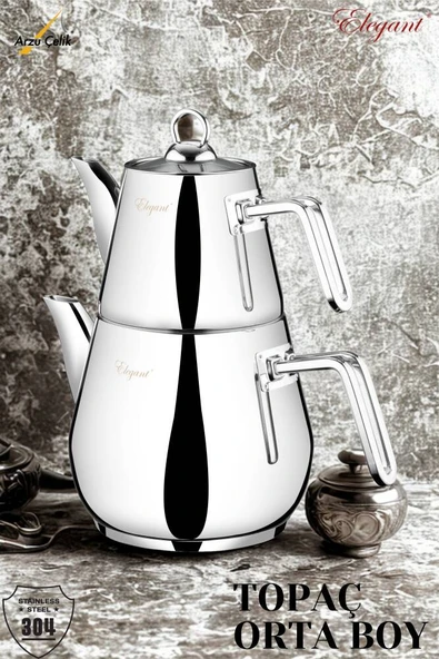 ELEGANT Topaç Orta Boy Çelik Kulplu Çaydanlık Takımı ürün görseli 1