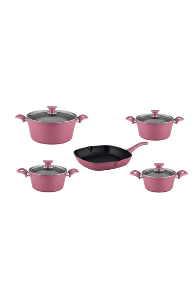 ARZU ÇELİK 9 Parça Granit Set Cam Kapak - Mürdüm - Resim 7
