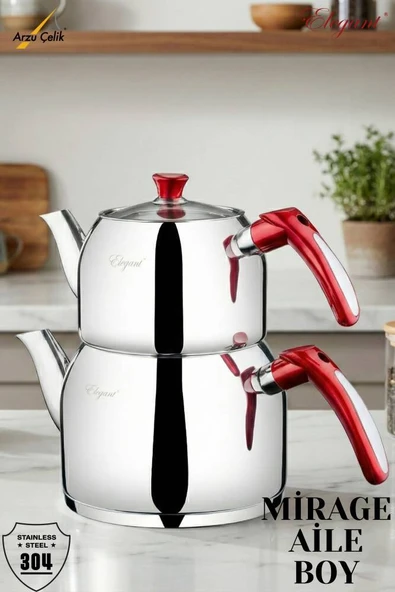 ELEGANT Mirage Aile Boy Bakalit Kulplu Çaydanlık Takımı - İnsörtlü Kırmızı ürün görseli 1