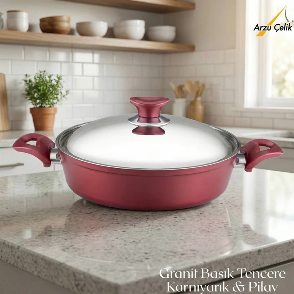 ARZU ÇELİK 26 Cm Granit Karnıyarık & Pilav Tenceresi Çelik Kapak - Mürdüm ürün görseli 1