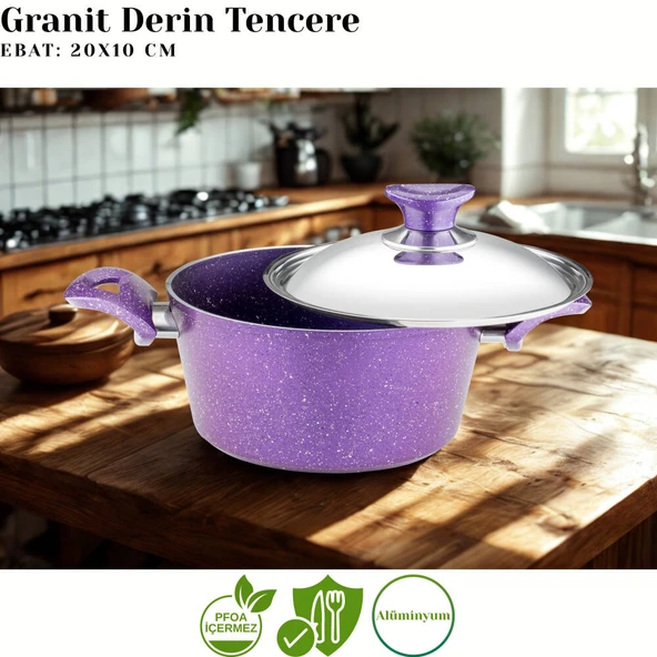 ARZU ÇELİK 7 Parça Granit Set Çelik Kapak - Violet - Resim 3