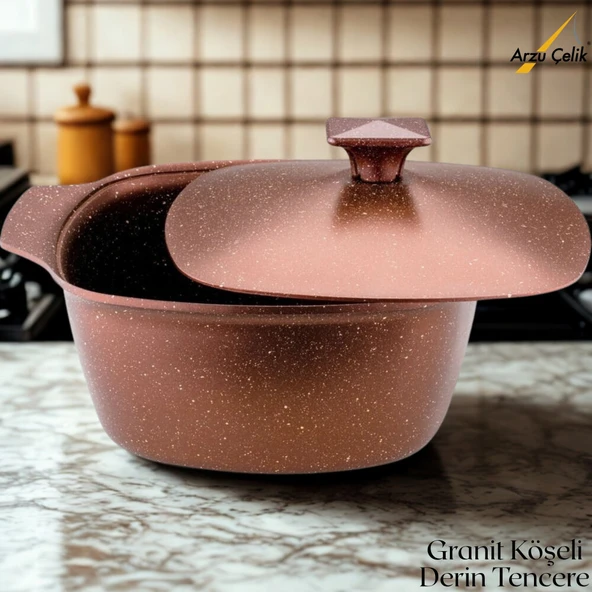 KATRE 24 Cm Granit Köşeli Derin Tencere Alüminyum Kapak - Koyu Bakır ürün görseli 1