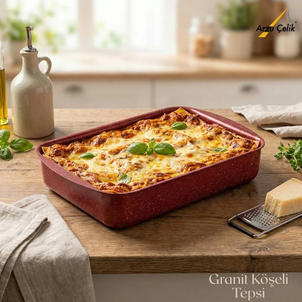 ARZU ÇELİK 30x35 Cm Granit Köşeli Tepsi - Kırmızı ürün görseli 1