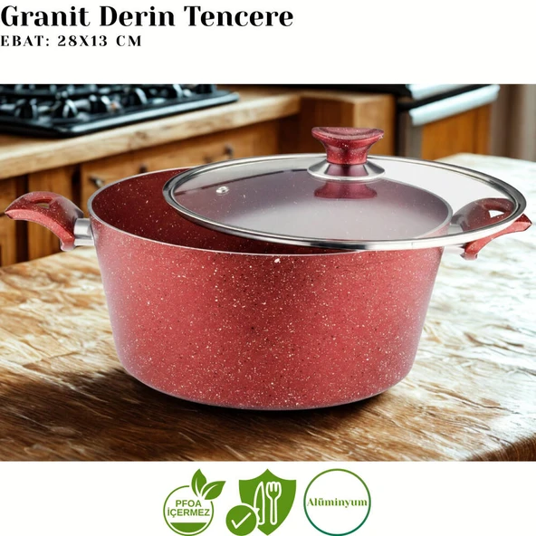 ARZU ÇELİK 9 Parça Granit Set Cam Kapak - Kırmızı - Resim 2